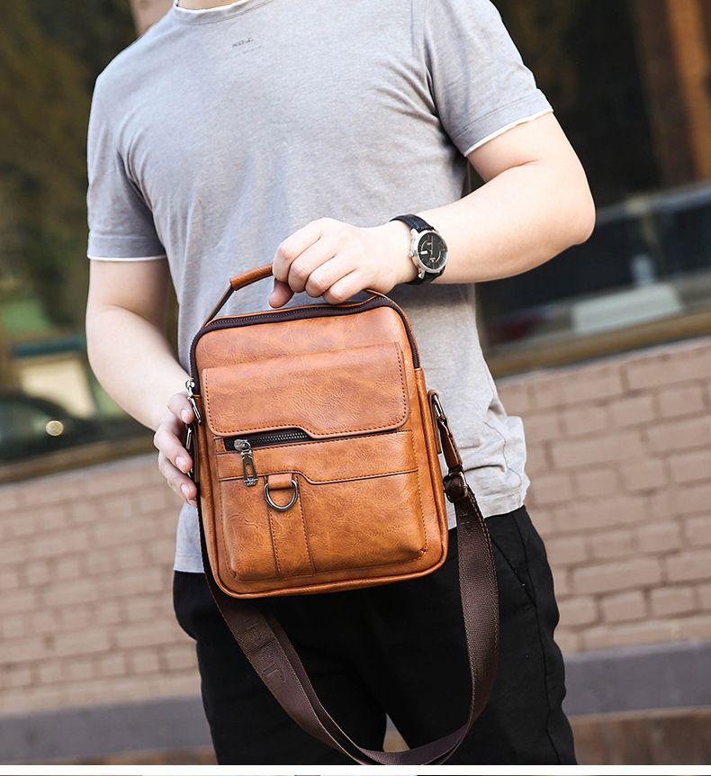 Crossbody bag Men's shoulder bag Retro vertical portable business men's bag Casual men's leather bag crossbody shoulder bag