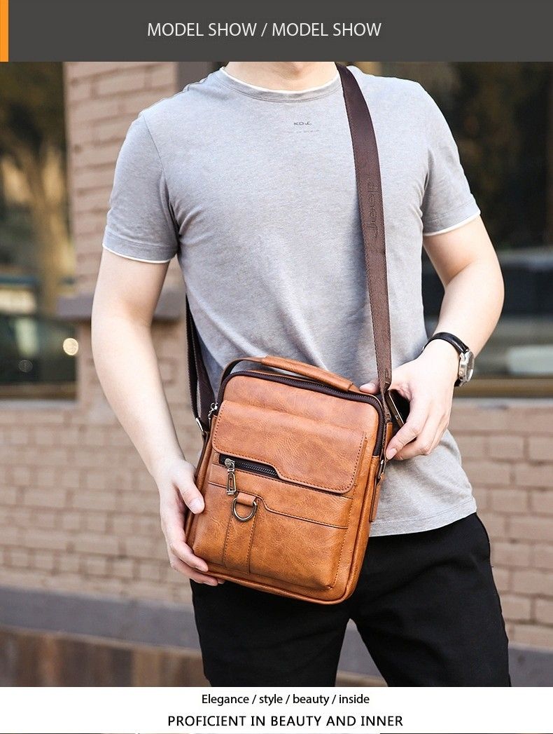 Crossbody bag Men's shoulder bag Retro vertical portable business men's bag Casual men's leather bag crossbody shoulder bag