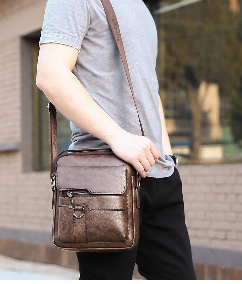Crossbody bag Men's shoulder bag Retro vertical portable business men's bag Casual men's leather bag crossbody shoulder bag