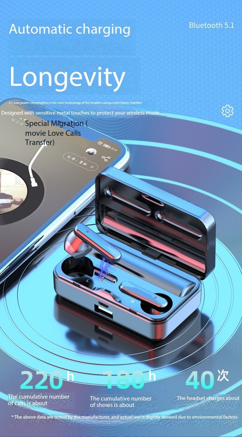 Digital mirror S20 Bluetooth headphone Cross-border new wireless headphone noise reduction touch digital display ultra-long endurance headphone