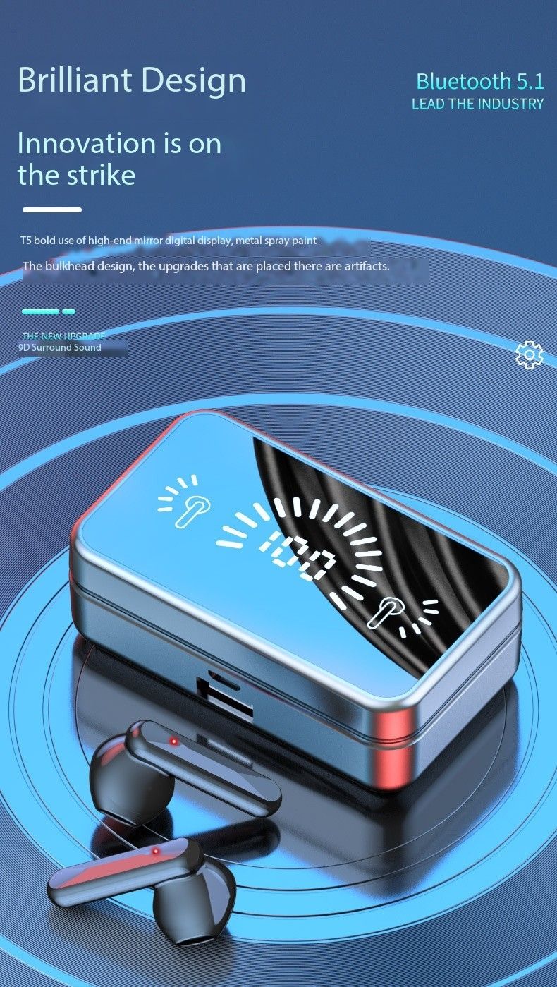 Digital mirror S20 Bluetooth headphone Cross-border new wireless headphone noise reduction touch digital display ultra-long endurance headphone