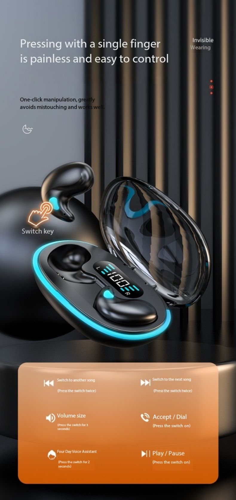 X55 Sleep headphones Bone Conduction mini noise cancelling digital display ultra long life Macaron Bluetooth headphones