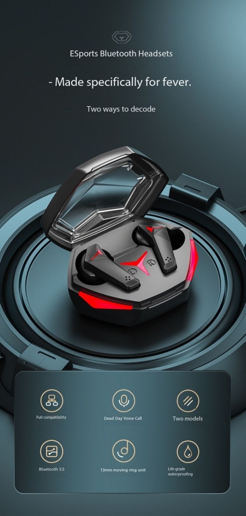 T33 Wireless Gaming Bluetooth Headset High power Touch esports Gaming TWS headset Low latency