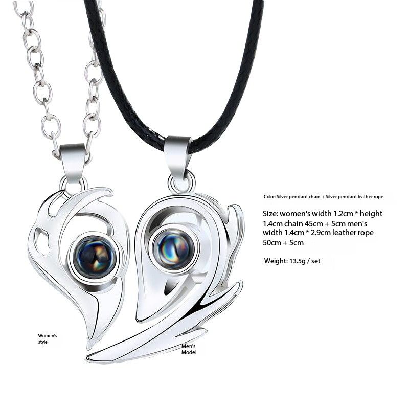 Magnets attract 100 languages I Love You Niche design Projection necklace Love couple Pendant pair