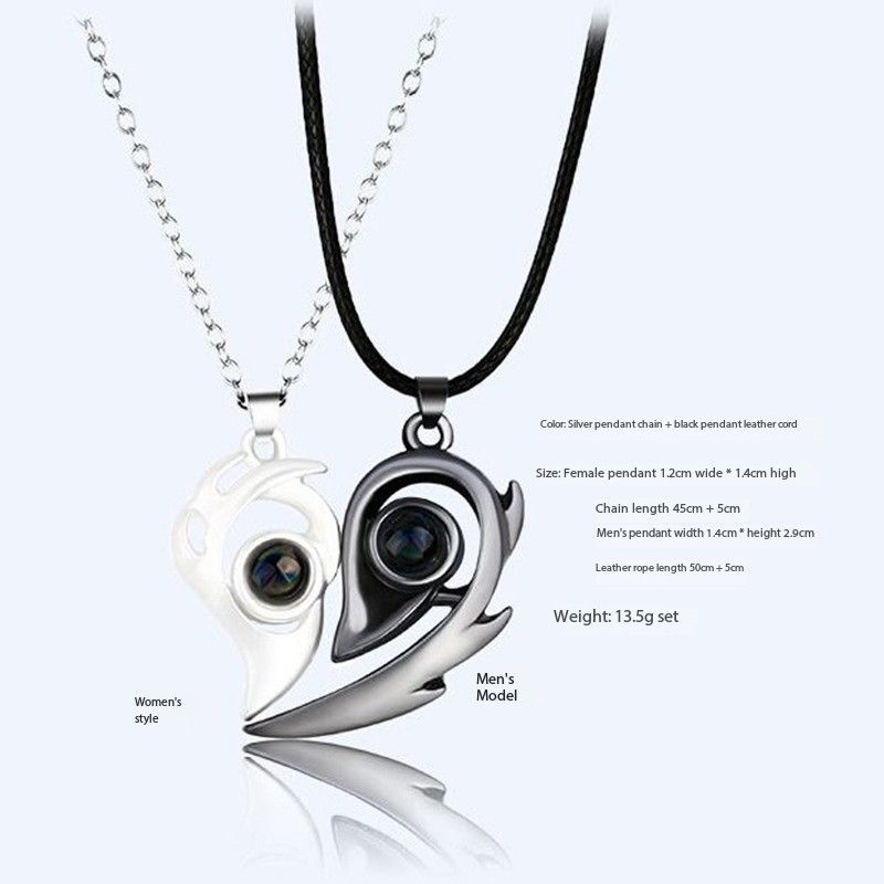 Magnets attract 100 languages I Love You Niche design Projection necklace Love couple Pendant pair
