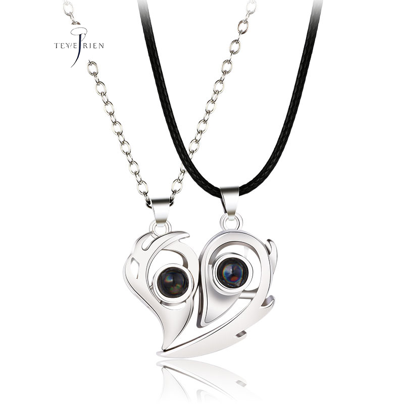 Magnets attract 100 languages I Love You Niche design Projection necklace Love couple Pendant pair