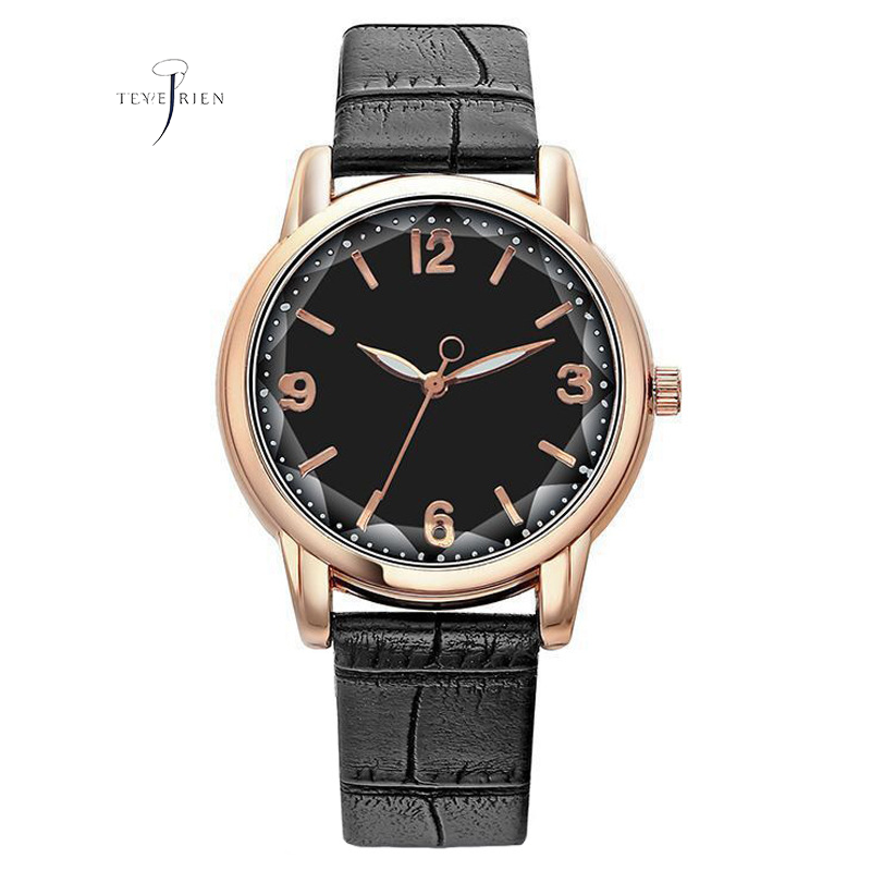 Fashion little blue watch, fashion bamboo leather strap, fashion digital women's watch women's quartz watch