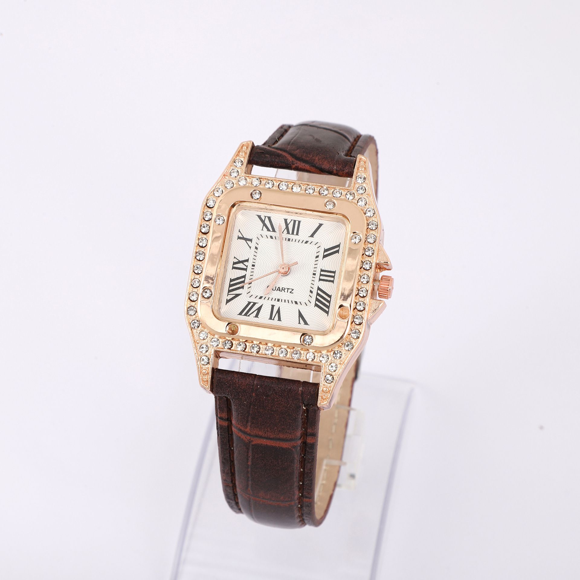 Foreign trade women's watch fashion square shell women's quartz watch diamond belt watch square dial watch