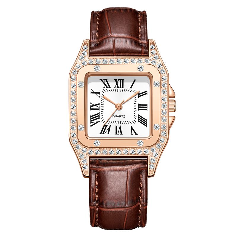 Foreign trade women's watch fashion square shell women's quartz watch diamond belt watch square dial watch