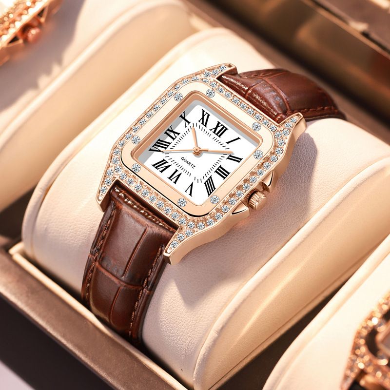 Foreign trade women's watch fashion square shell women's quartz watch diamond belt watch square dial watch