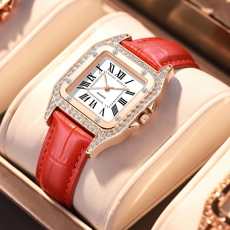 Foreign trade women's watch fashion square shell women's quartz watch diamond belt watch square dial watch