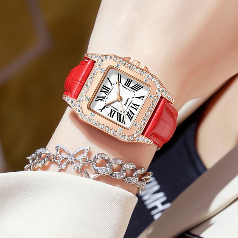 Foreign trade women's watch fashion square shell women's quartz watch diamond belt watch square dial watch