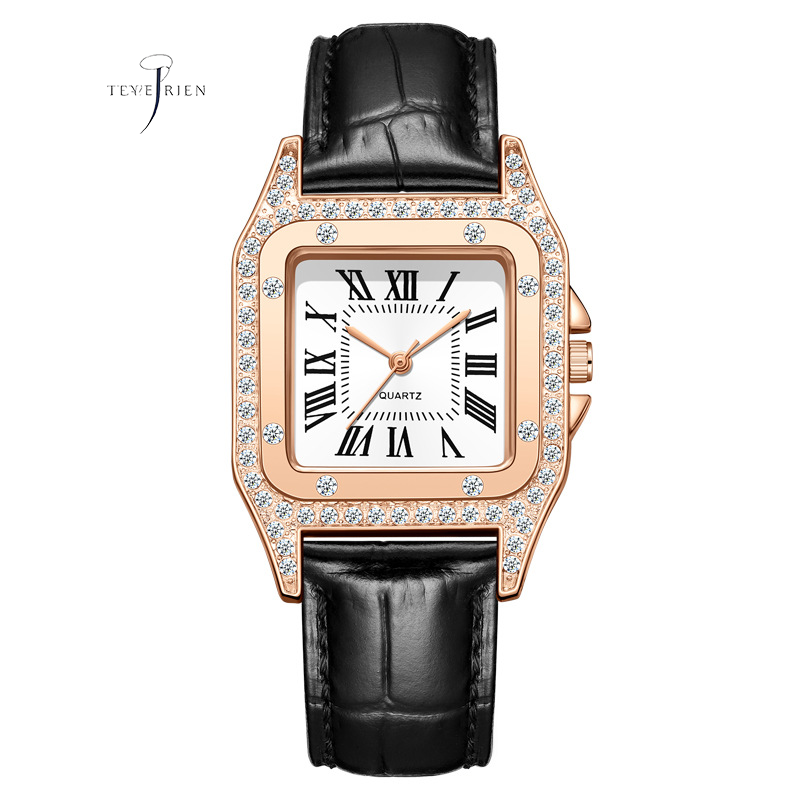 Foreign trade women's watch fashion square shell women's quartz watch diamond belt watch square dial watch