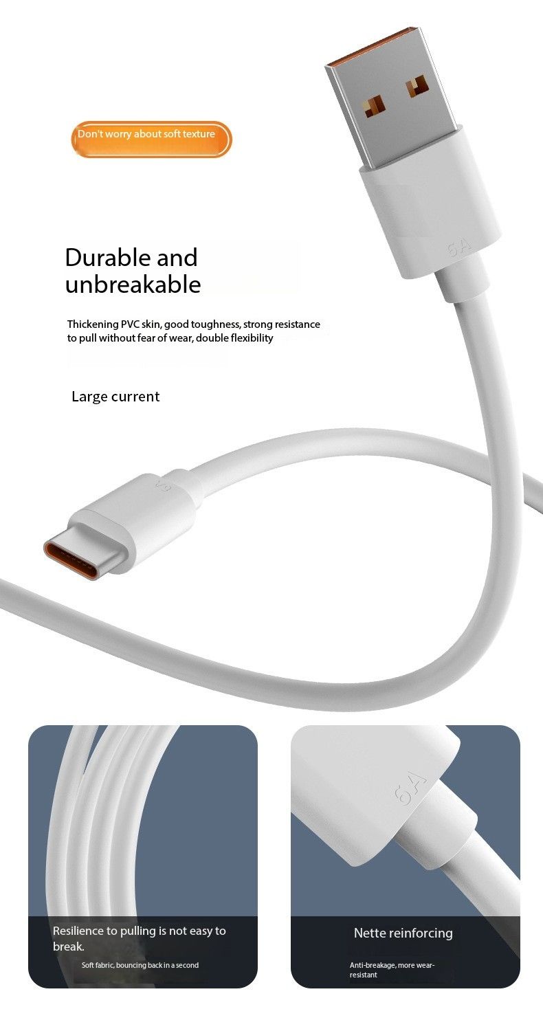 Type-c single-head data cable 6A Flash Charge cable typec is suitable for Huawei mobile phone charging cable quick charge gift