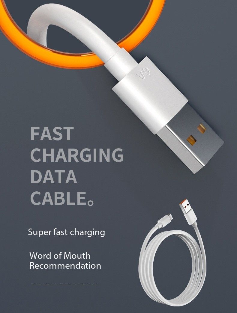Type-c single-head data cable 6A Flash Charge cable typec is suitable for Huawei mobile phone charging cable quick charge gift
