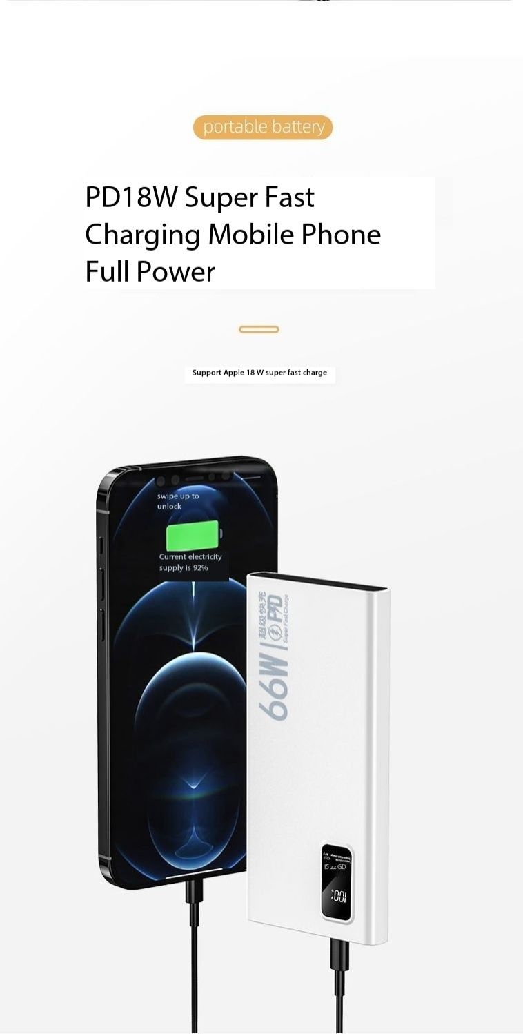 Outdoor 66W portable 20000 mAh large capacity charging super power bank mobile phone PD fast charging universal