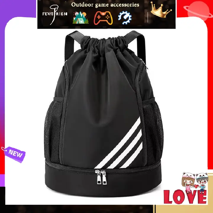 Drawstring Backpack Bag Outdoor Waterproof Gym Backpack Sports Yoga Gym Swim Bag Nylon Fiber String Backpack for Kids Men Women With Shoe Compartment