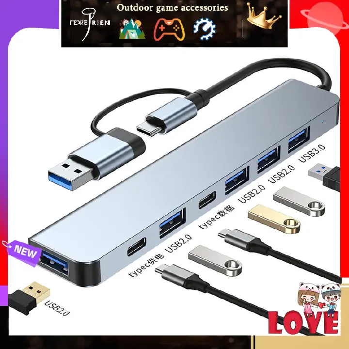 USB C Hub USB Hub 3.0, VIENON Aluminum 8-in-1 USB Splitter with 1 x USB 3.0, 3 x USB 2.0 & 1 x USB C, SD/TF Card Reader, 3.5mm Auxiliary Port for MacBook Pro Air and more PC/Laptop/Tablet devices