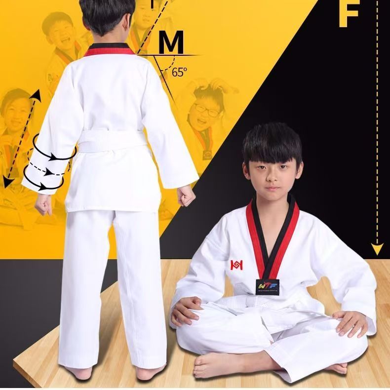 Taekwondo clothing for children and adults, long-sleeved and short-sleeved taekwondo uniforms, training uniforms, polyester-cotton taekwondo uniforms, training uniforms