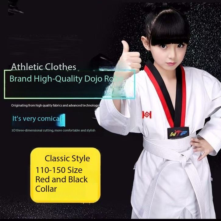 Taekwondo clothing for children and adults, long-sleeved and short-sleeved taekwondo uniforms, training uniforms, polyester-cotton taekwondo uniforms, training uniforms