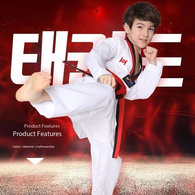 Taekwondo clothing for children and adults, long-sleeved and short-sleeved taekwondo uniforms, training uniforms, polyester-cotton taekwondo uniforms, training uniforms