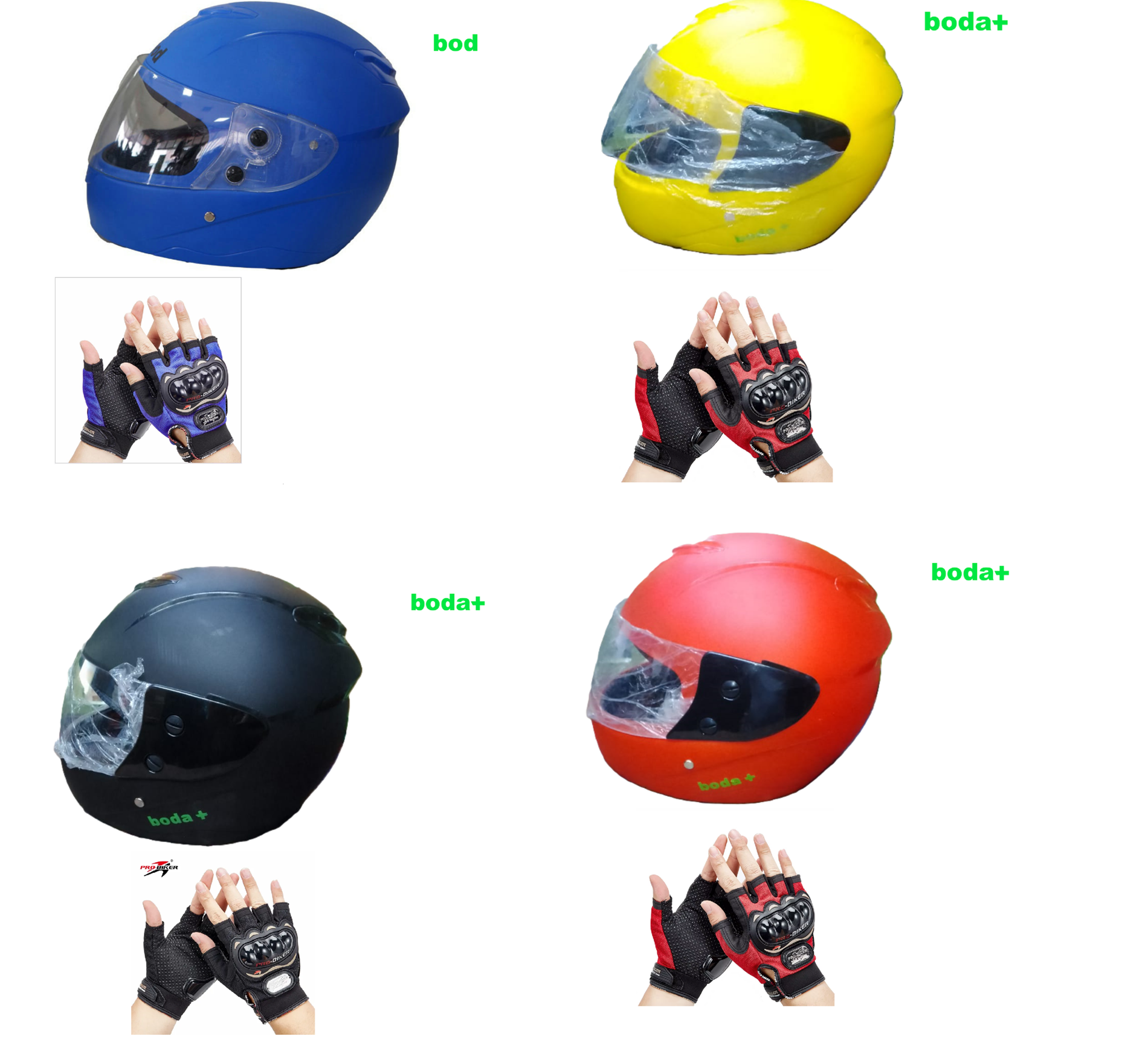 Boda Motorcycle Helmet & Gloves (Choose Colour)