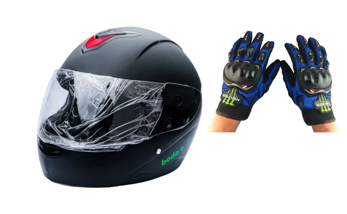 Boda Motorcycle Helmet & Gloves (Choose Colour)