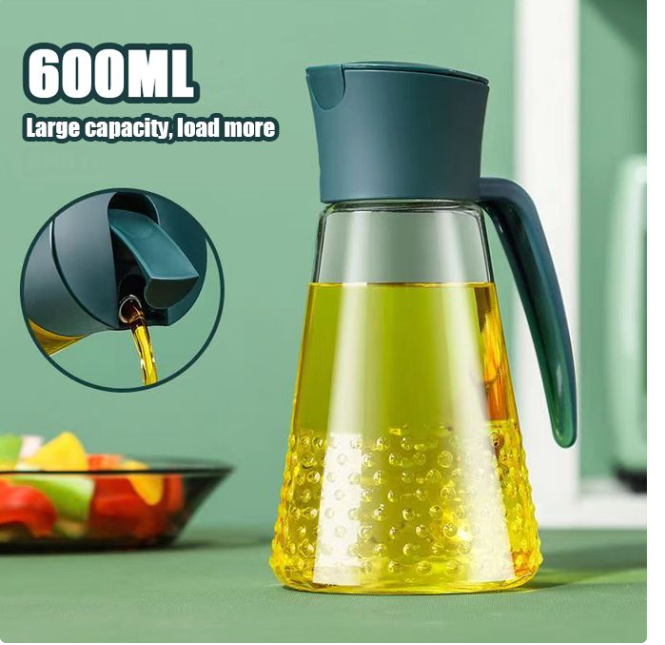 Oil Dispenser Bottle,Updated Cooking Container Bottle 630ml Glass Olive Oil Dispenser Non-Drip Kitchen Vinegar Barbecue Marinade Dispenser Bottle With Scale and Non-Slip Handle for Kitchen