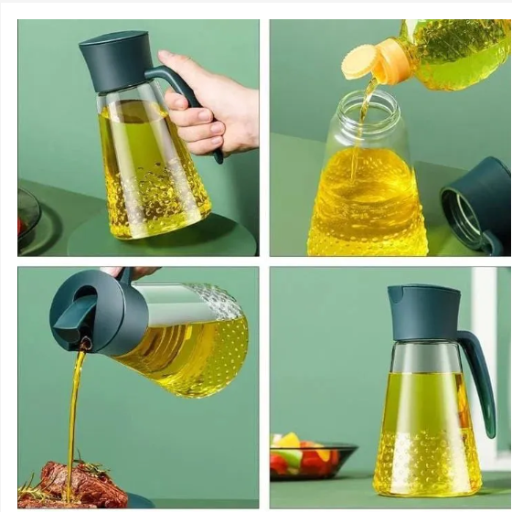 Oil Dispenser Bottle,Updated Cooking Container Bottle 630ml Glass Olive Oil Dispenser Non-Drip Kitchen Vinegar Barbecue Marinade Dispenser Bottle With Scale and Non-Slip Handle for Kitchen