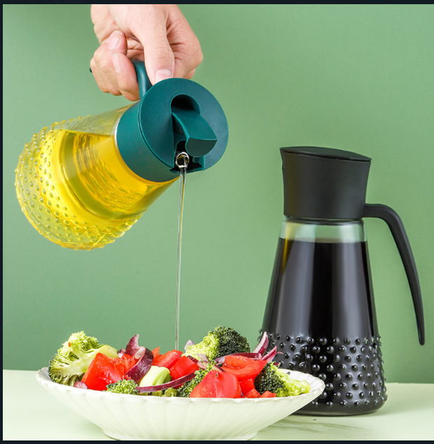 Oil Dispenser Bottle,Updated Cooking Container Bottle 630ml Glass Olive Oil Dispenser Non-Drip Kitchen Vinegar Barbecue Marinade Dispenser Bottle With Scale and Non-Slip Handle for Kitchen