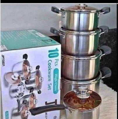 JP Jamesport Heavy duty 10PCS Stainless steel Pot Set(5pcs pots +5pcs lids) Cookware Set Cooking Pots Sufuria Silver As Picture