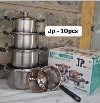 JP Jamesport Heavy duty 10PCS Stainless steel Pot Set(5pcs pots +5pcs lids) Cookware Set Cooking Pots Sufuria Silver As Picture