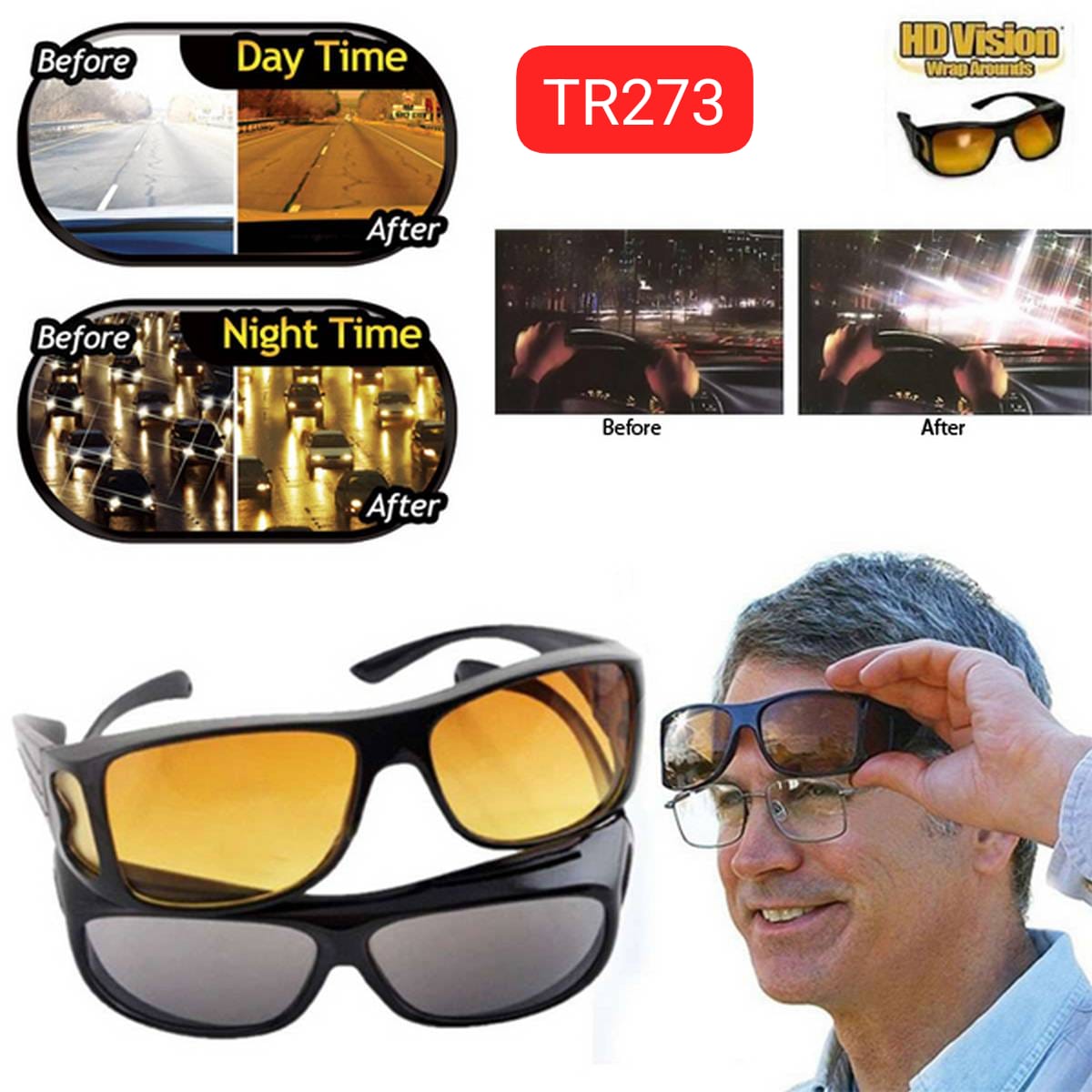 Night Driving Enhanced Light Glasses Anti-Glare Night Vision Driver Goggles comes in 2 pairs Day and Night