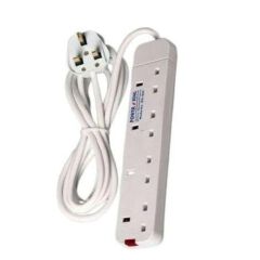 Powerking Extension Cord with Surge Protector - 2 Meters, 13A UK Plug with 2 USB Ports for Mobile Charging, Home & Office Use (White)