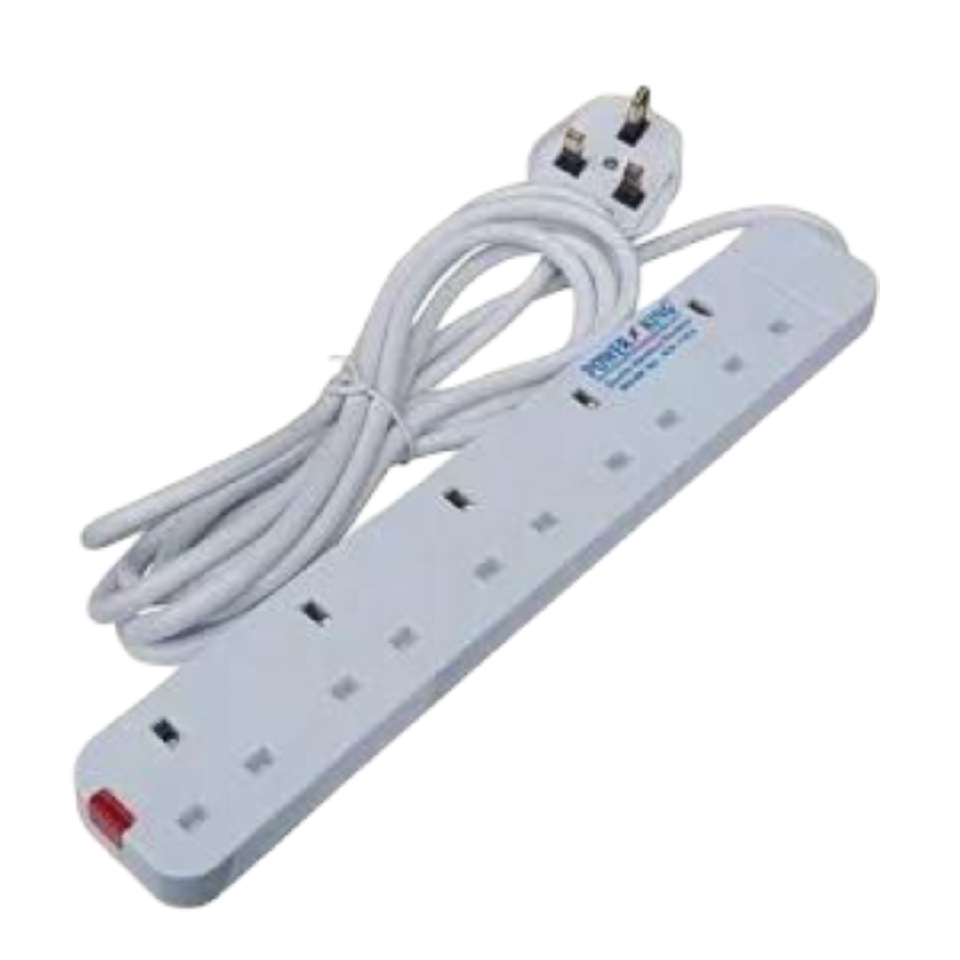 Powerking Extension Cord with Surge Protector - 2 Meters, 13A UK Plug with 2 USB Ports for Mobile Charging, Home & Office Use (White)