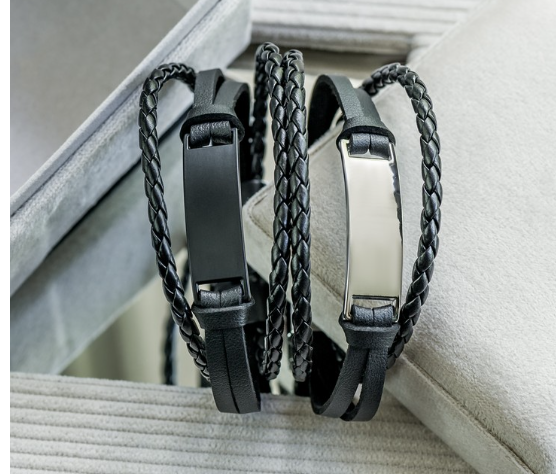 Men's Braided Leather Bracelet – Engravable Metal ID Tag, Adjustable Fit, Unisex Design for Gifts & Daily Wear Perfect for casual, bohemian, or layered jewelry looks