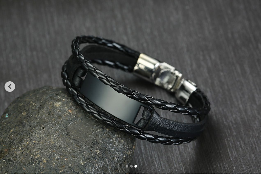 Men's Braided Leather Bracelet – Engravable Metal ID Tag, Adjustable Fit, Unisex Design for Gifts & Daily Wear Perfect for casual, bohemian, or layered jewelry looks