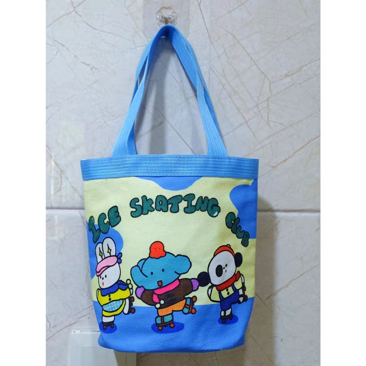 Cute Graffiti Bucket Bag Ins Printed Cylinder Bag Canvas Bento Bag Korean Style Girl Handheld Lunch Box Mommy Bag