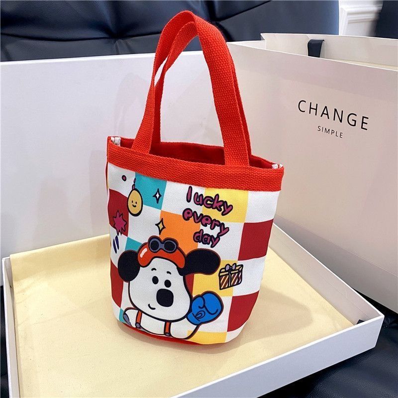 Cute Graffiti Bucket Bag Ins Printed Cylinder Bag Canvas Bento Bag Korean Style Girl Handheld Lunch Box Mommy Bag