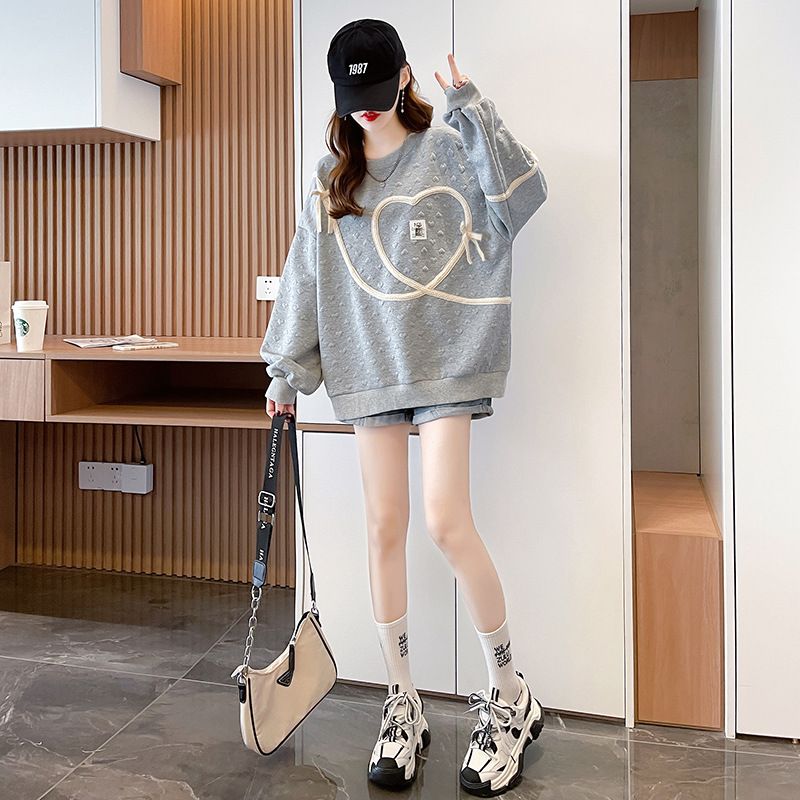 Women's hoodie for spring and autumn, Korean version, loose and thin, versatile jacquard heart top jacket