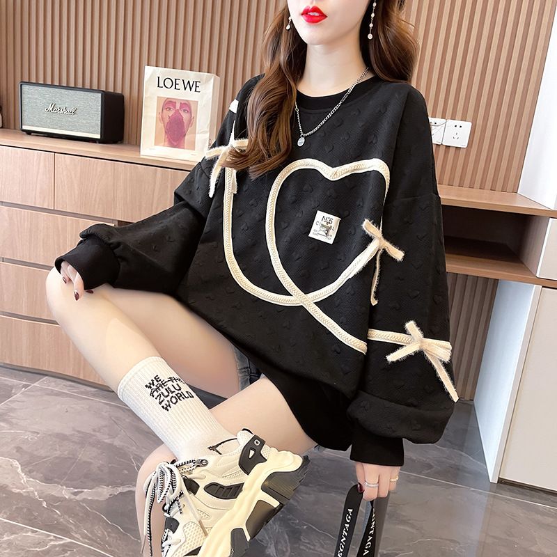 Women's hoodie for spring and autumn, Korean version, loose and thin, versatile jacquard heart top jacket