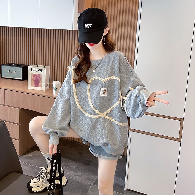 Women's hoodie for spring and autumn, Korean version, loose and thin, versatile jacquard heart top jacket
