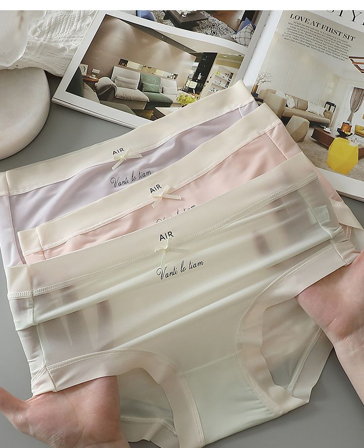 5PCSIce Silk Nude Feel Ultra Thin Breathable Women's Underwear Medium Waist Female Student Traceless Cotton Crotch 3D facial mask Pants