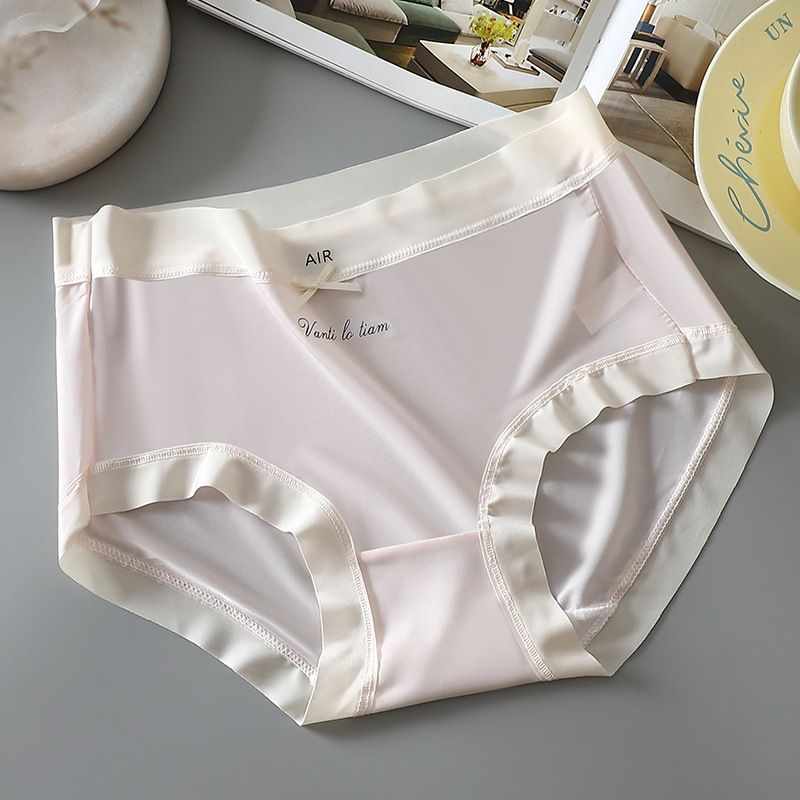 5PCSIce Silk Nude Feel Ultra Thin Breathable Women's Underwear Medium Waist Female Student Traceless Cotton Crotch 3D facial mask Pants