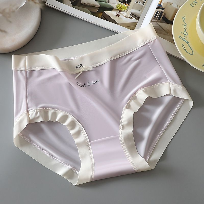 5PCSIce Silk Nude Feel Ultra Thin Breathable Women's Underwear Medium Waist Female Student Traceless Cotton Crotch 3D facial mask Pants
