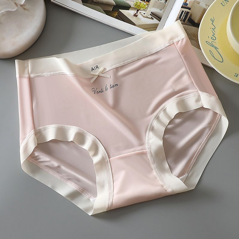 5PCSIce Silk Nude Feel Ultra Thin Breathable Women's Underwear Medium Waist Female Student Traceless Cotton Crotch 3D facial mask Pants