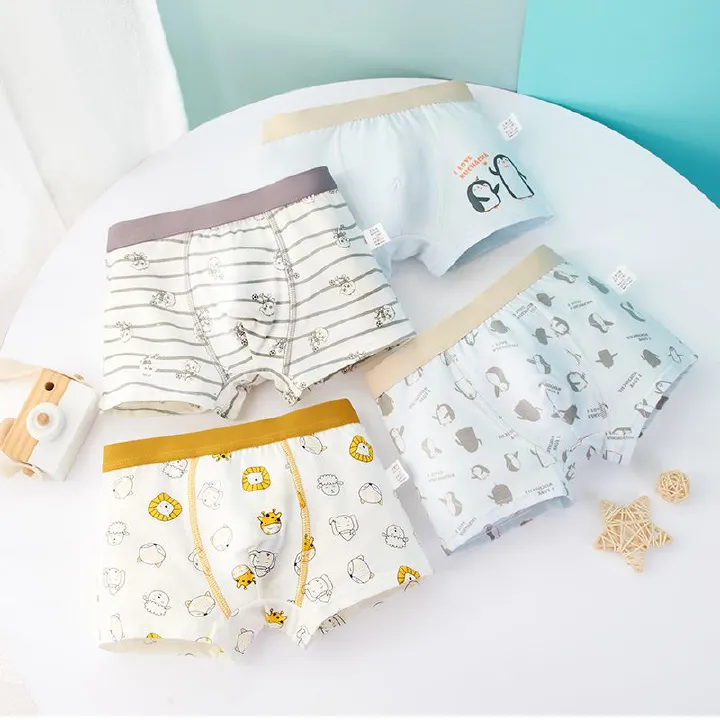 4PCSChildren's underwear, boys' cotton flat corner pants, boys' medium to small children, medium to large children, teenagers' boys' square corner pants