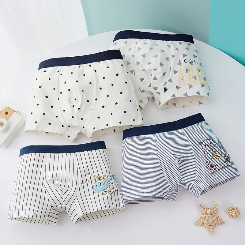 4PCSChildren's underwear, boys' cotton flat corner pants, boys' medium to small children, medium to large children, teenagers' boys' square corner pants
