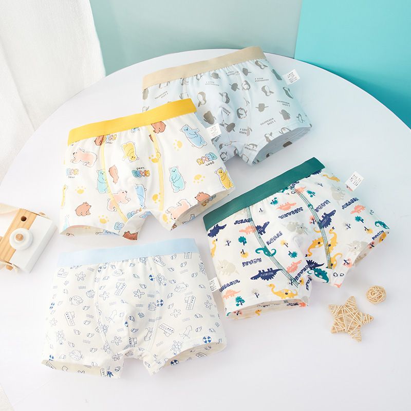 4PCSChildren's underwear, boys' cotton flat corner pants, boys' medium to small children, medium to large children, teenagers' boys' square corner pants