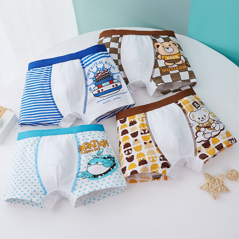 4PCSChildren's underwear, boys' cotton flat corner pants, boys' medium to small children, medium to large children, teenagers' boys' square corner pants